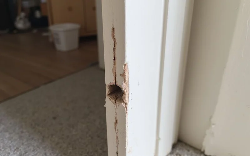 Tapering gap at the top corner of a door frame