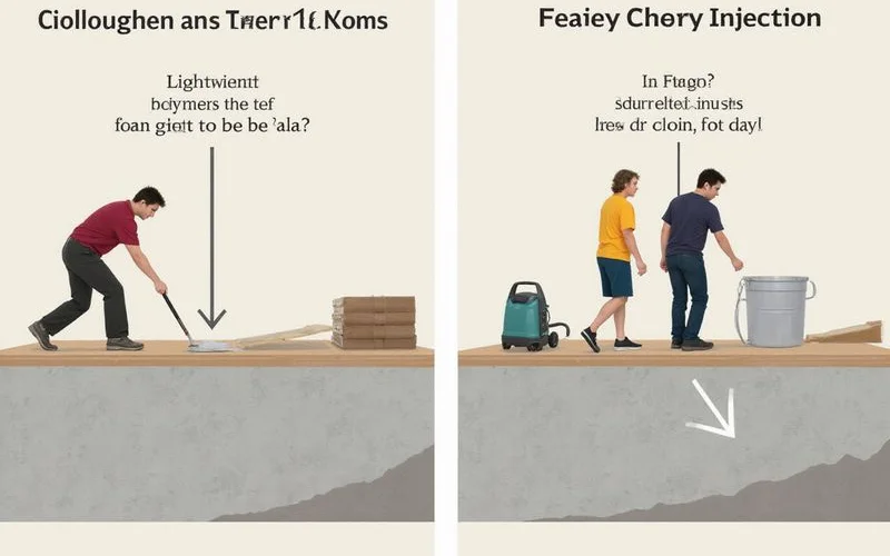 Comparison illustration of foam injection versus slurry injection