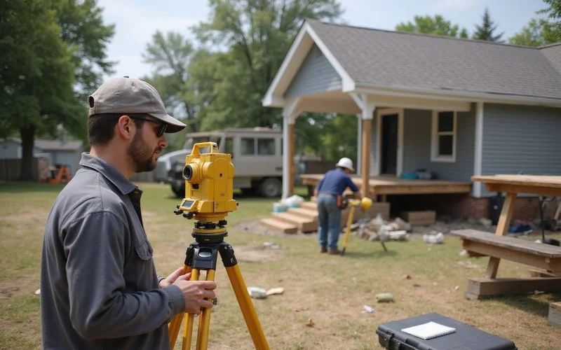 Crew monitoring elevation during a house lift