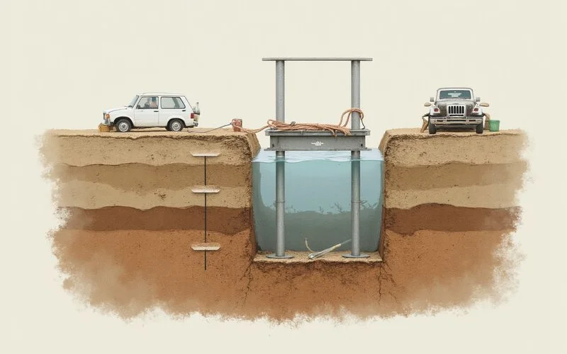 Illustration of a steel pier driven to load-bearing strata