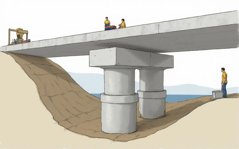Illustration of interlocking concrete cylinders forming a pier