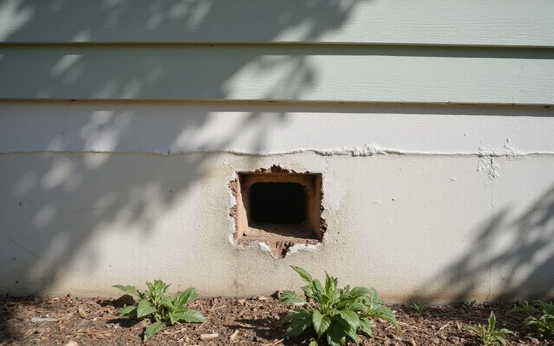 Foundation vent and skirting at the base of a raised older Dallas home