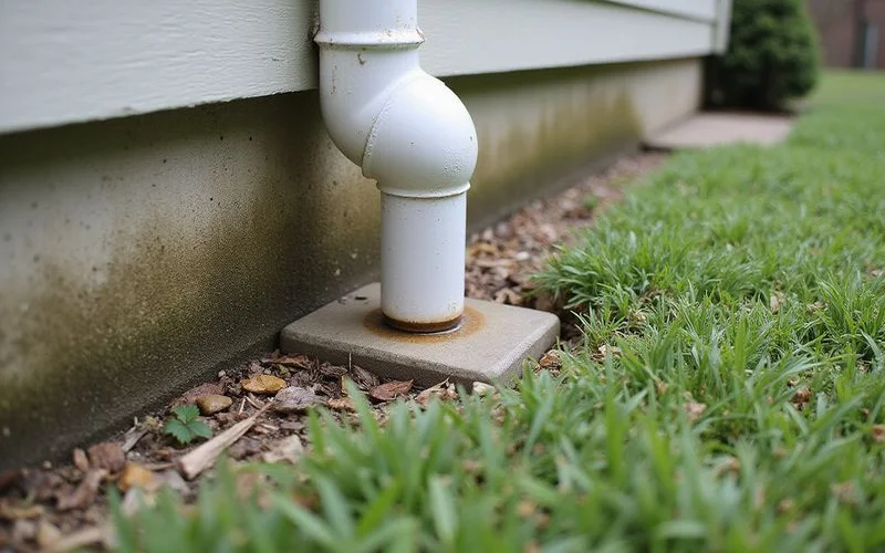 Gutter downspout extension directing roof runoff away from a foundation
