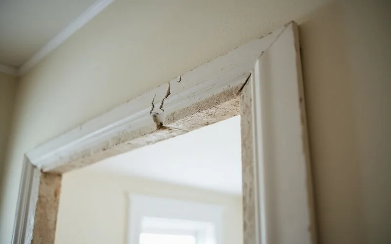 Hairline crack in plaster above a doorway after an elevation adjustment