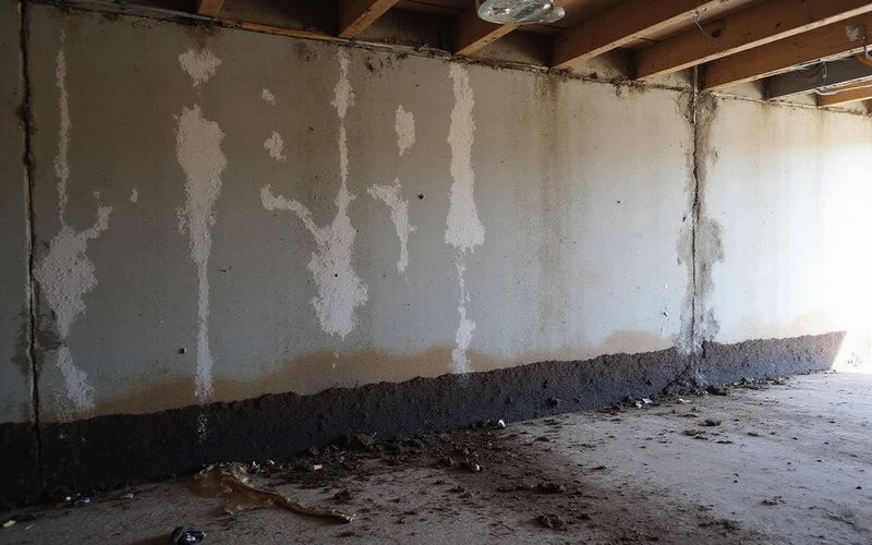 Moisture and efflorescence on a crawlspace pier