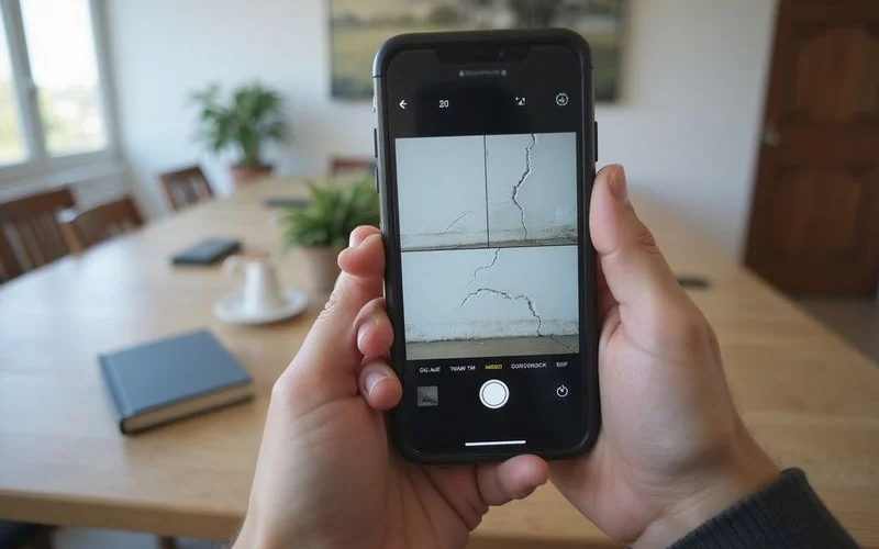 Phone photos of the same wall crack taken months apart for comparison