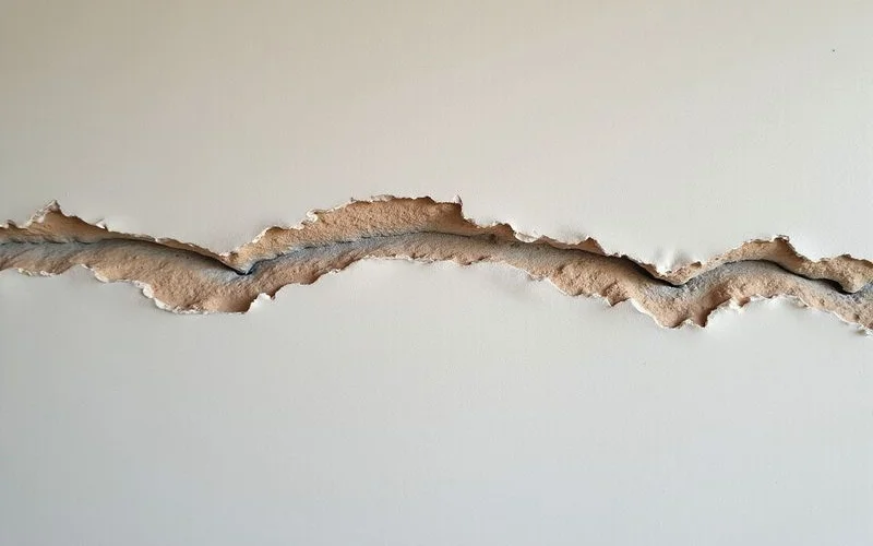 Previously patched wall crack that has reopened along the same line