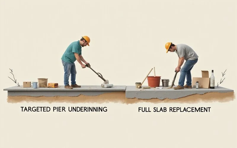 Comparison illustration of targeted pier repair versus full replacement