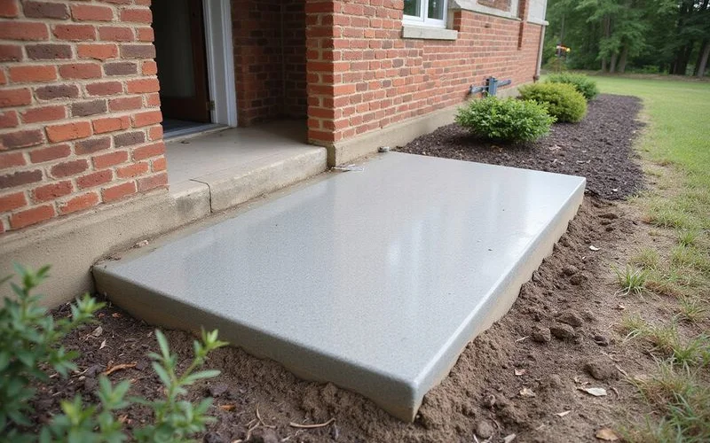 Slab foundation edge at ground level with no vents and floor close to grade