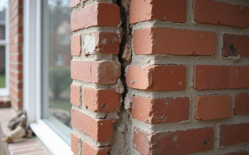 Vertical separation where a brick addition meets the original wall