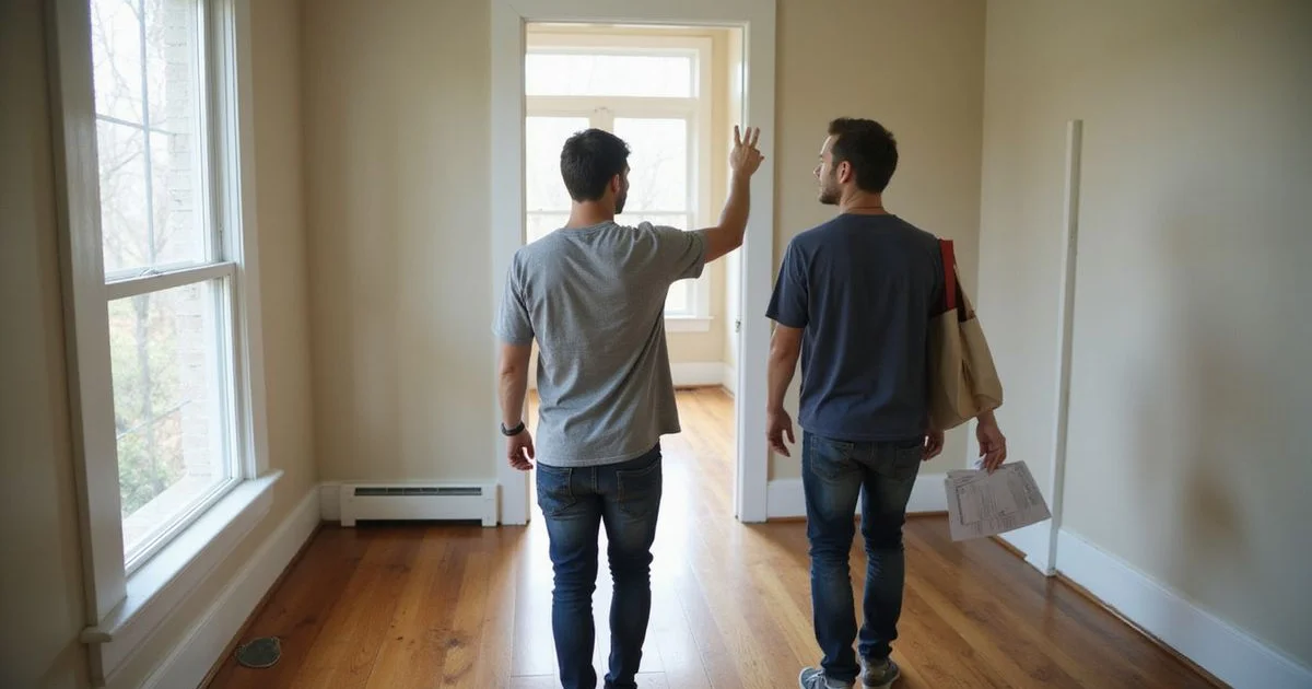 Buyer and agent walking through an older Dallas home during a showing