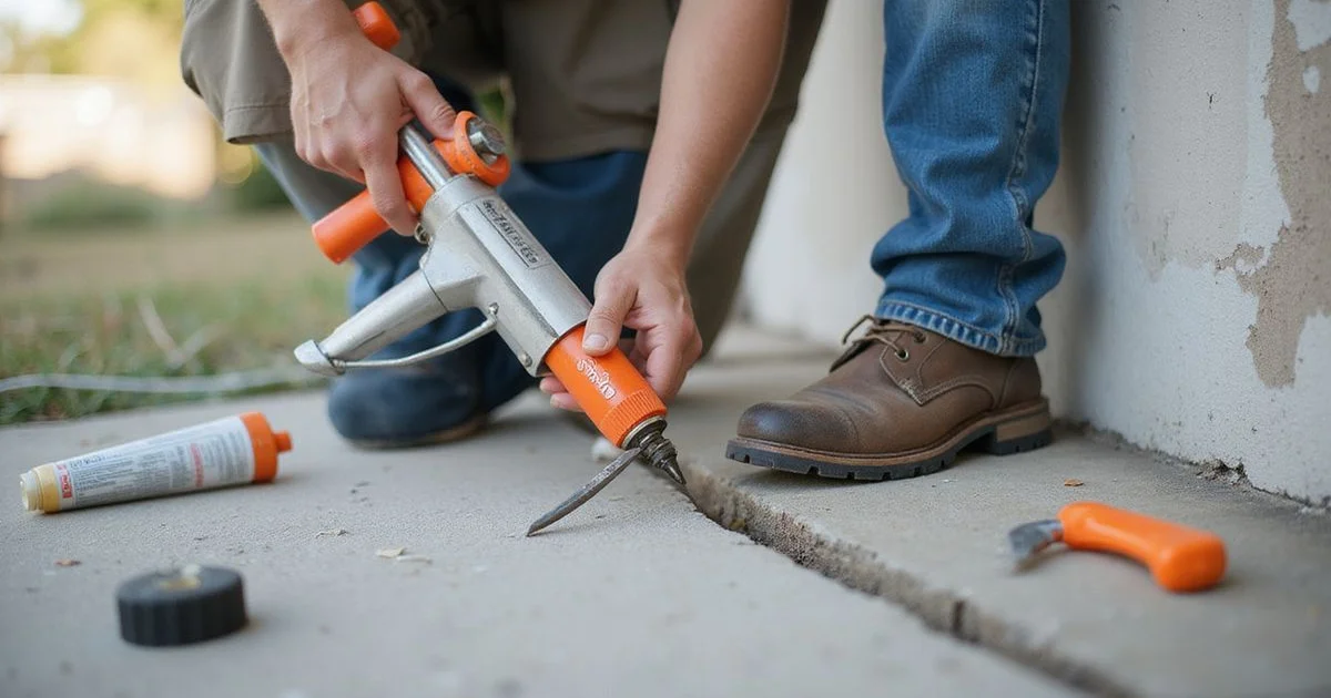 Contractor sealing a crack in a concrete wall