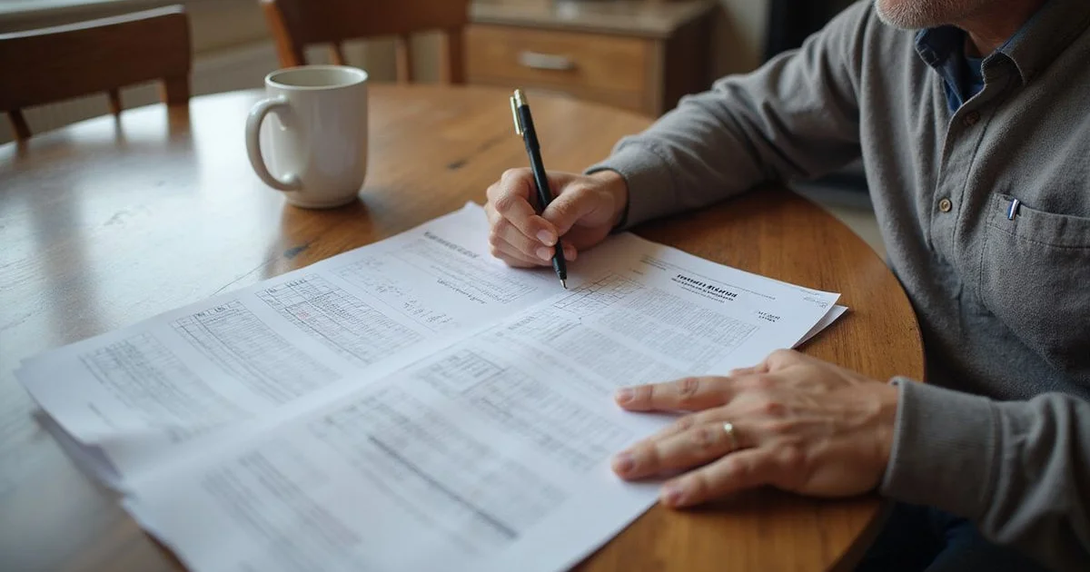 Homeowner reviewing an itemized foundation repair quote at a Dallas kitchen table
