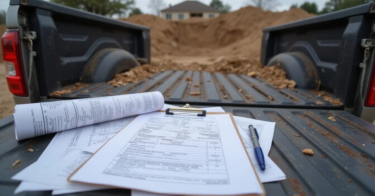 Permit paperwork on a clipboard at a Dallas residential job site