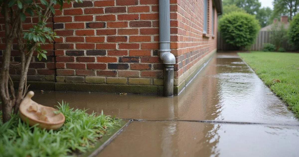 Water pooling near a home foundation after rain in a Dallas yard