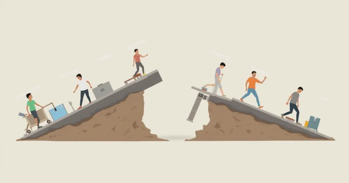 Illustration contrasting an upward-heaved slab and a settled slab
