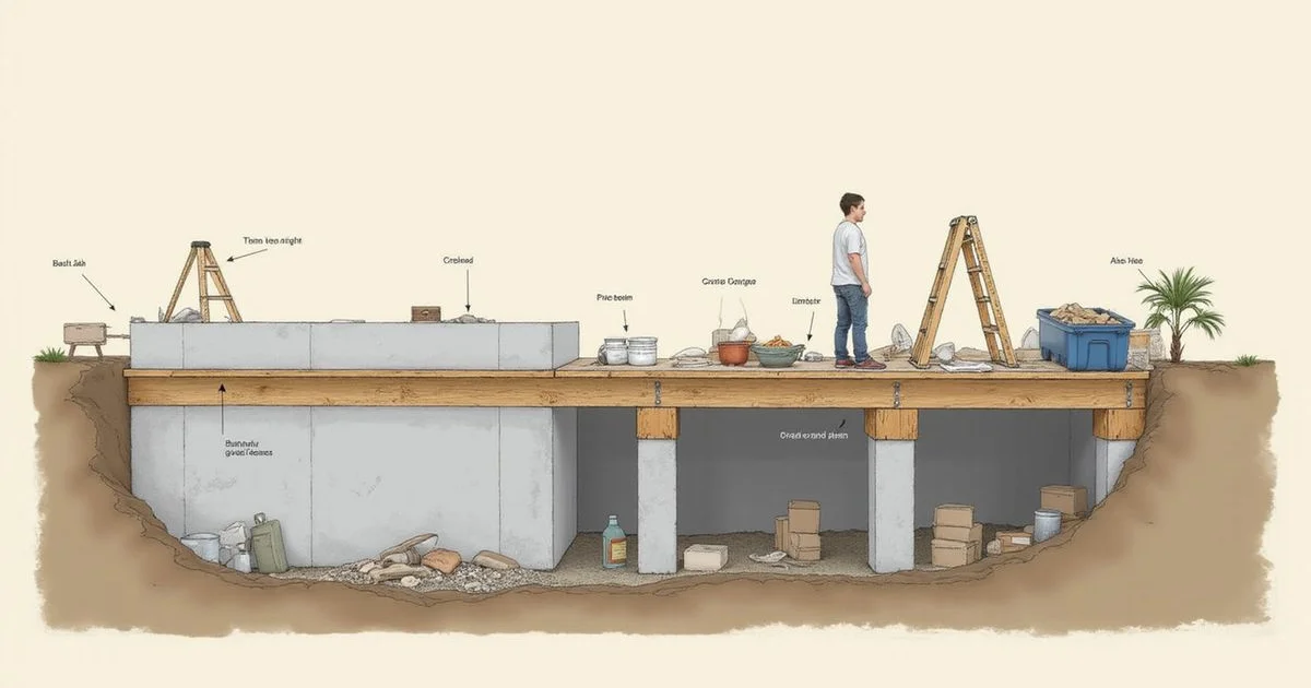 Split illustration of a slab foundation next to a pier-and-beam foundation