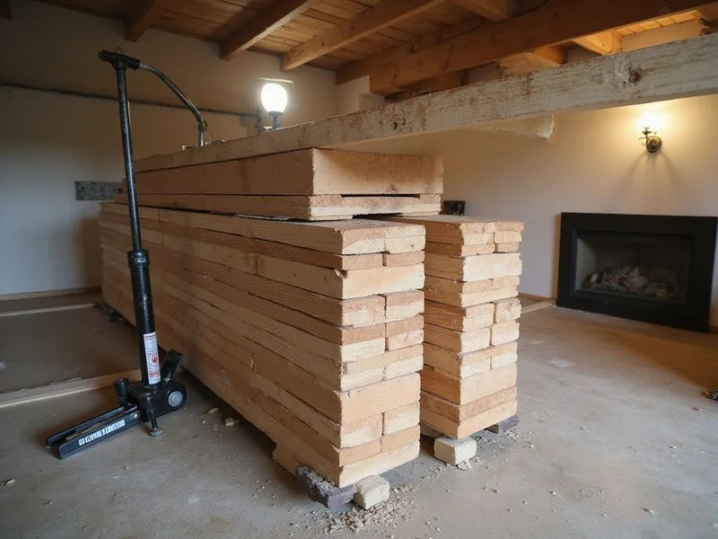 Hydraulic jack and temporary cribbing supporting a beam during an incremental lift