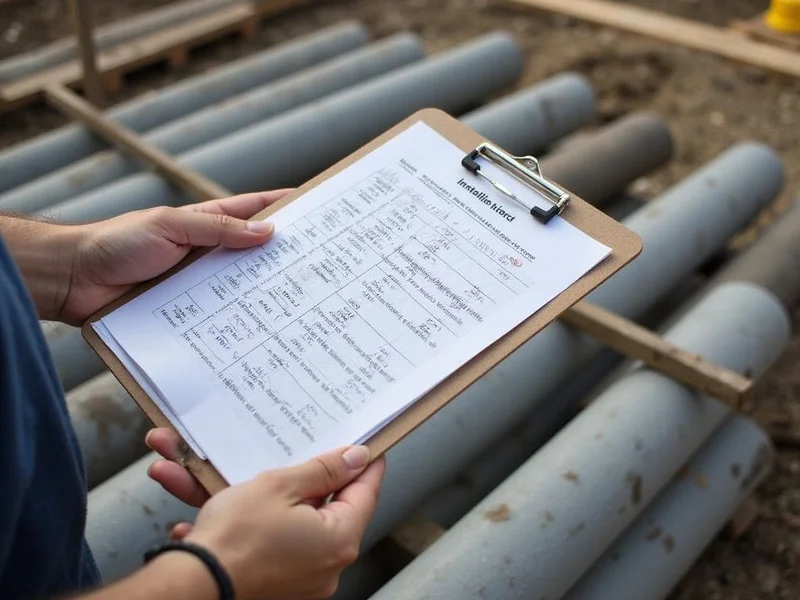 Installation record sheet showing pier numbers, depths, and pressures