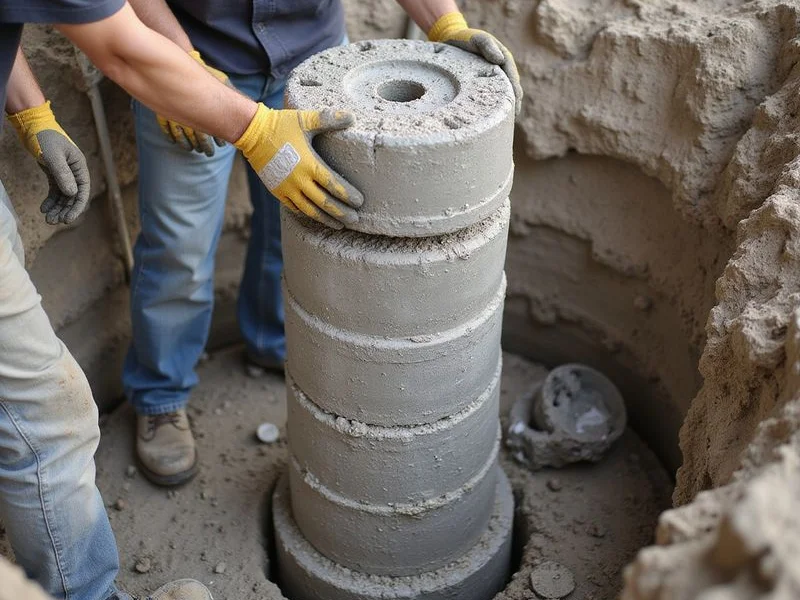 Pressed concrete cylinders stacked into an interlocking column