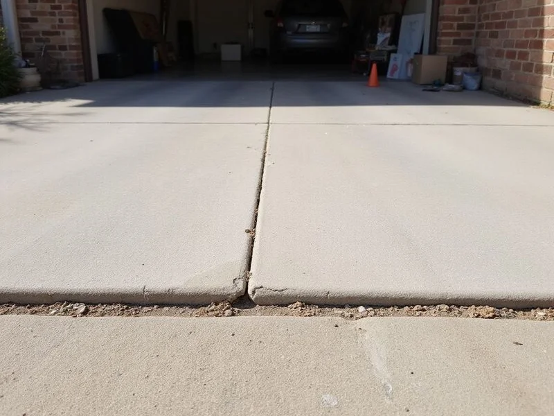 Settled concrete driveway panel with a visible lip at the joint