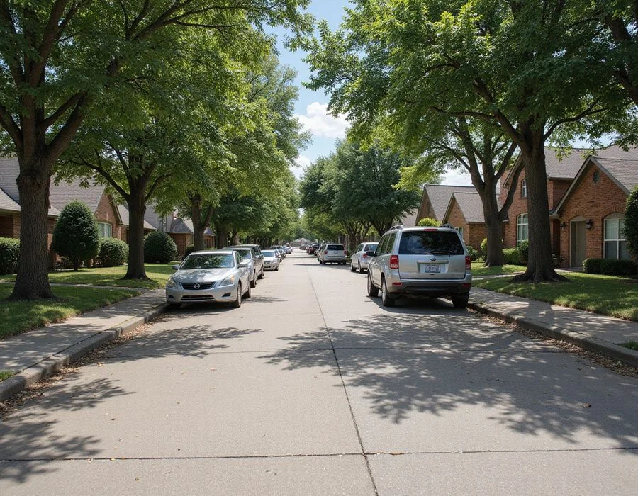Established residential street typical of Plano